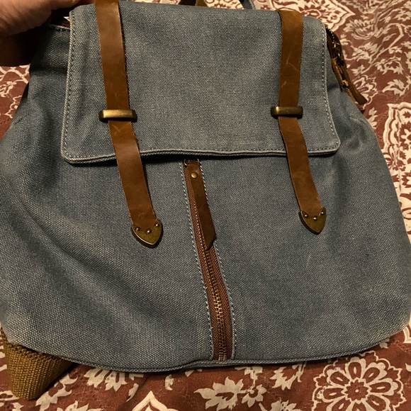 acacia Handbags - Acacia Blue Canvas Backpack Leather Adjustable straps